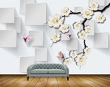 Avikalp MWZ1559 White Flowers Butterflies 3D HD Wallpaper