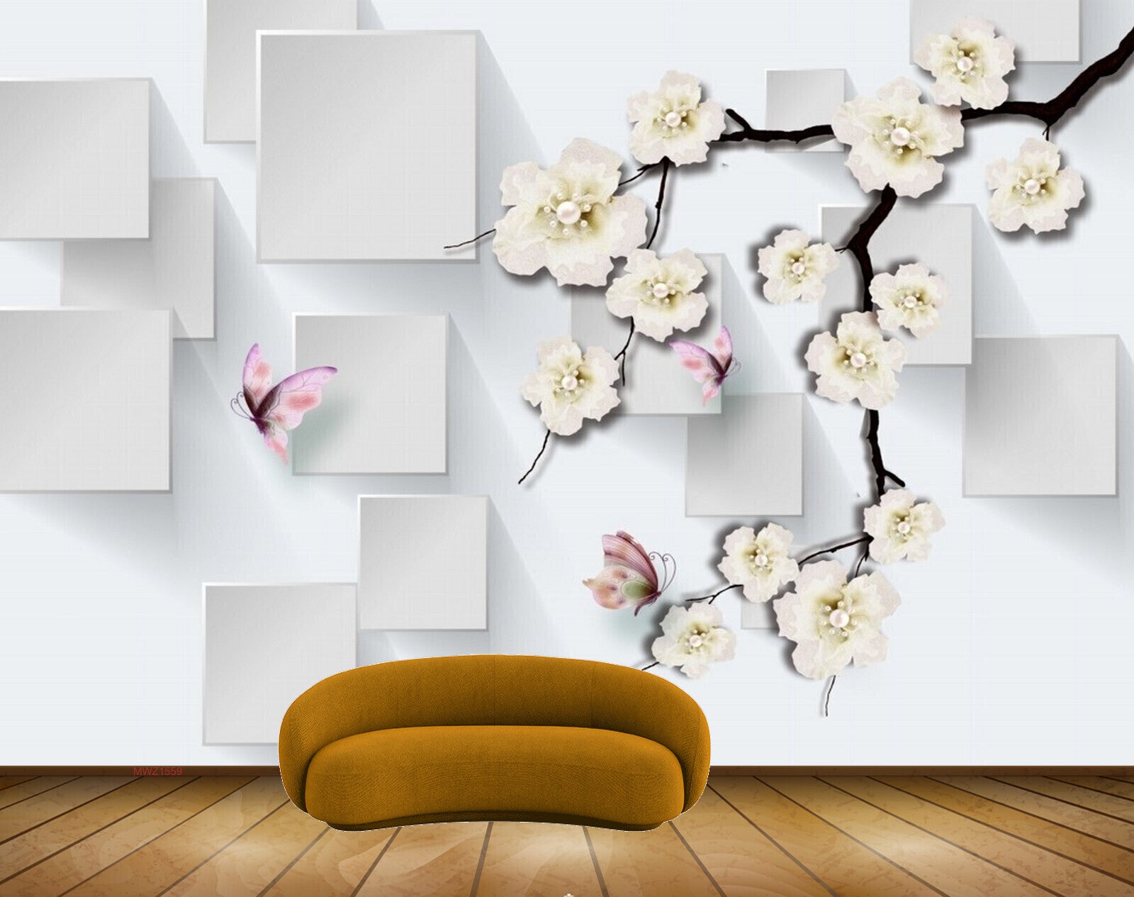 Avikalp MWZ1559 White Flowers Butterflies 3D HD Wallpaper