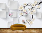 Avikalp MWZ1559 White Flowers Butterflies 3D HD Wallpaper