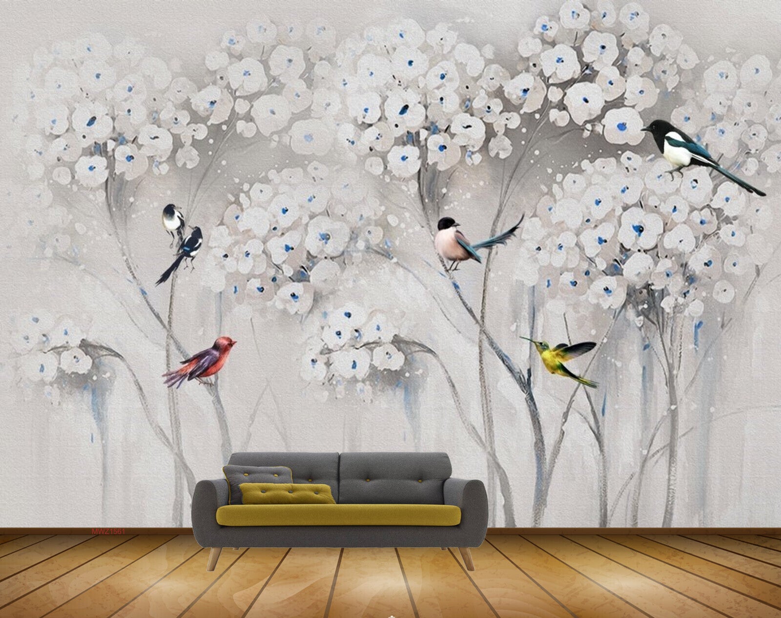 Avikalp MWZ1561 White Flowers Birds HD Wallpaper