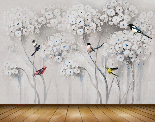 Avikalp MWZ1561 White Flowers Birds 3D HD Wallpaper
