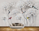 Avikalp MWZ1561 White Flowers Birds 3D HD Wallpaper