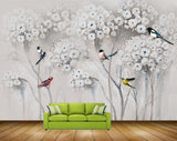 Avikalp MWZ1561 White Flowers Birds 3D HD Wallpaper