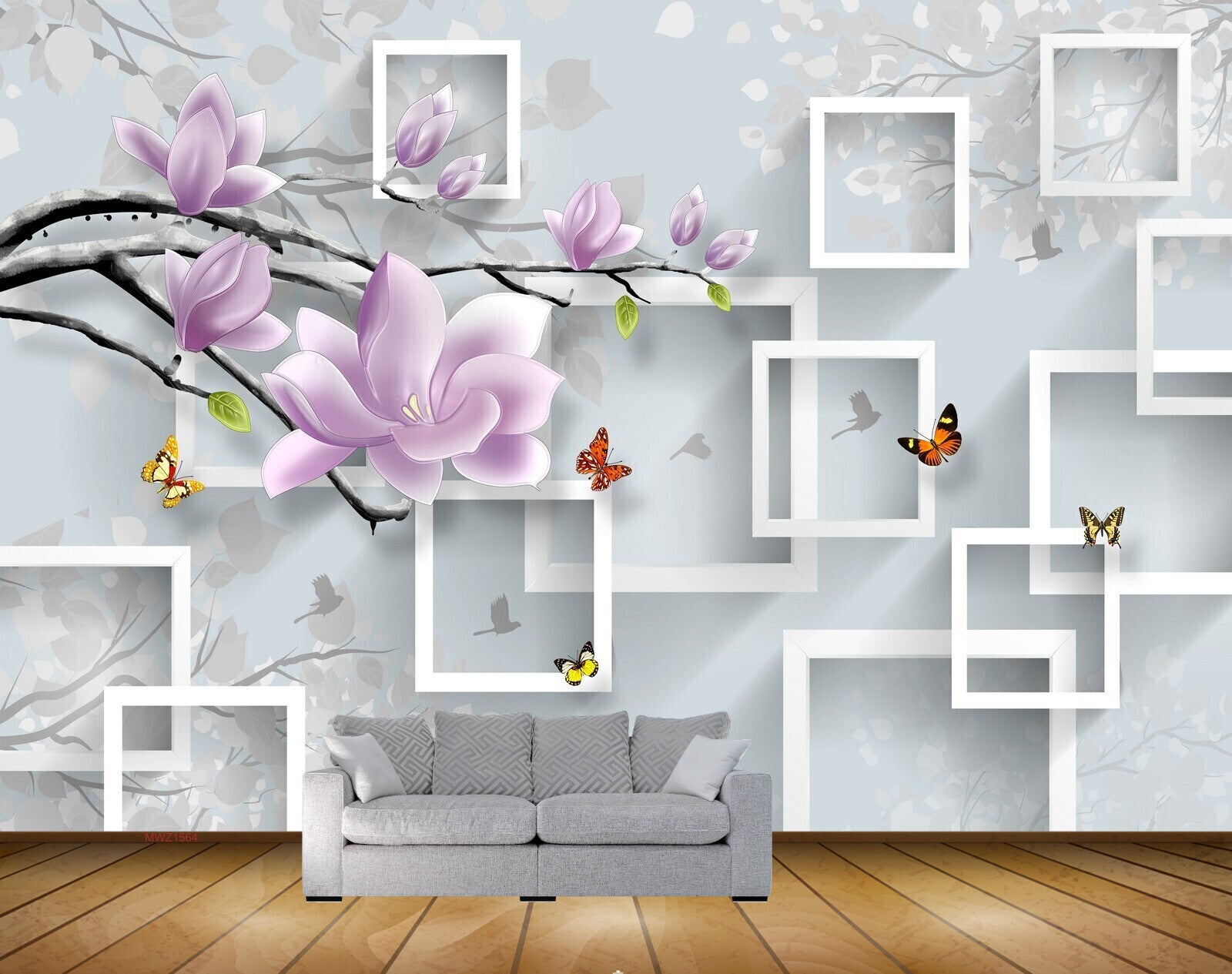 Avikalp MWZ1564 Pink White Flowers Butterflies 3D HD Wallpaper