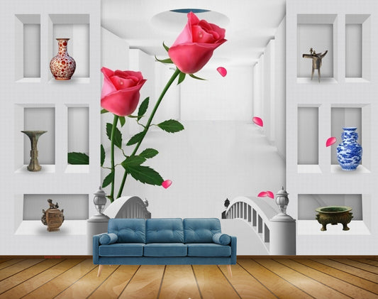 Avikalp MWZ1565 Red Rose Flowers Pots HD Wallpaper