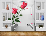 Avikalp MWZ1565 Red Rose Flowers Pots 3D HD Wallpaper
