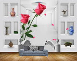 Avikalp MWZ1565 Red Rose Flowers Pots 3D HD Wallpaper