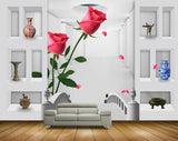 Avikalp MWZ1565 Red Rose Flowers Pots 3D HD Wallpaper