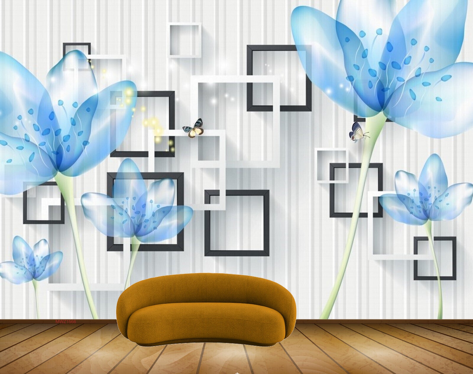 Avikalp MWZ1566 Blue Flowers Butterflies HD Wallpaper