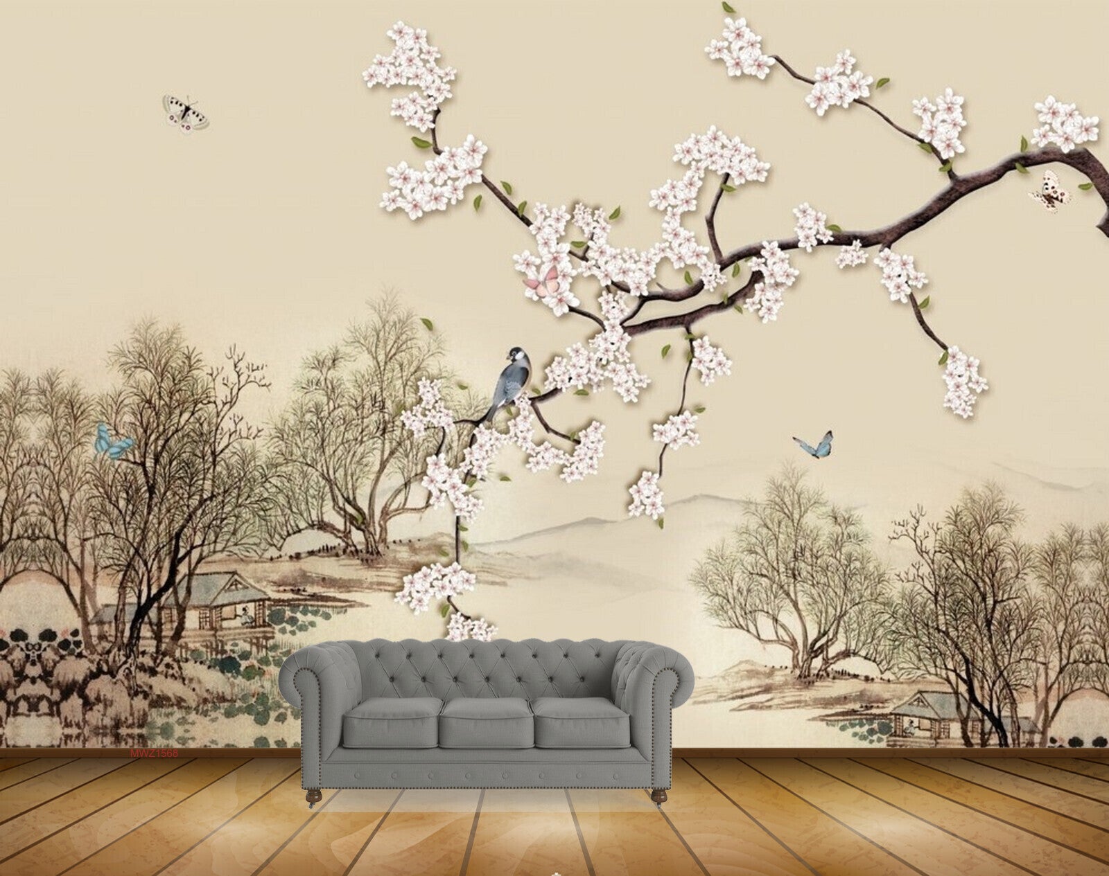 Avikalp MWZ1568 White Flowers Birds Trees Butterflies HD Wallpaper