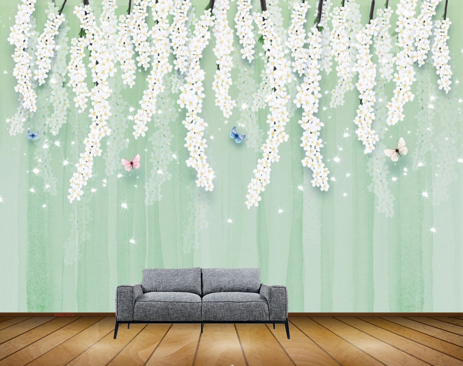 Avikalp MWZ1570 White Flowers Butterflies HD Wallpaper