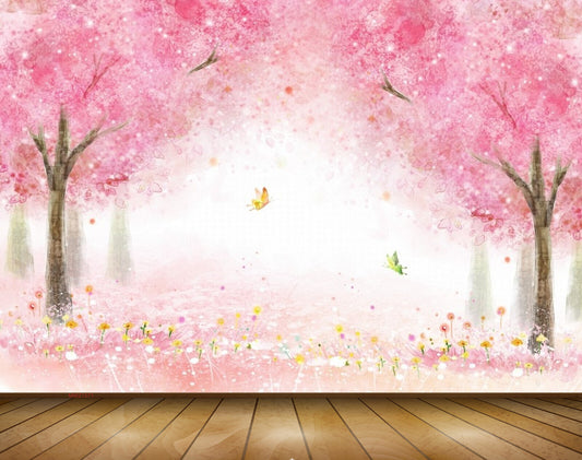 Avikalp MWZ1571 Pink Flowers Trees Butterflies 3D HD Wallpaper