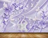 Avikalp MWZ1575 Purple Flowers Swans Butterflies 3D HD Wallpaper