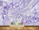 Avikalp MWZ1575 Purple Flowers Swans Butterflies 3D HD Wallpaper