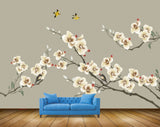 Avikalp MWZ1576 White Flowers Branches Birds 3D HD Wallpaper