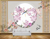 Avikalp MWZ1579 Pink White Flowers Birds HD Wallpaper