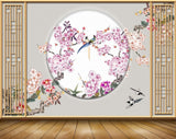 Avikalp MWZ1579 Pink White Flowers Birds 3D HD Wallpaper