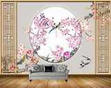 Avikalp MWZ1579 Pink White Flowers Birds 3D HD Wallpaper