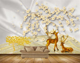 Avikalp MWZ1580 Golden Flowers Deers HD Wallpaper