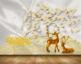 Avikalp MWZ1580 Golden Flowers Deers 3D HD Wallpaper