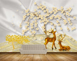 Avikalp MWZ1580 Golden Flowers Deers 3D HD Wallpaper