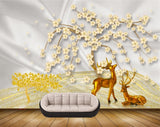 Avikalp MWZ1580 Golden Flowers Deers 3D HD Wallpaper