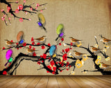 Avikalp MWZ1581 Pink Flowers Birds Branches 3D HD Wallpaper