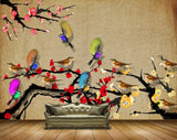 Avikalp MWZ1581 Pink Flowers Birds Branches 3D HD Wallpaper