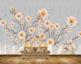 Avikalp MWZ1582 Pink Yellow Flowers Cranes HD Wallpaper