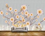 Avikalp MWZ1582 Pink Yellow Flowers Cranes 3D HD Wallpaper