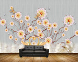 Avikalp MWZ1582 Pink Yellow Flowers Cranes 3D HD Wallpaper