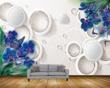 Avikalp MWZ1583 Blue Flowers Butterflies 3D HD Wallpaper