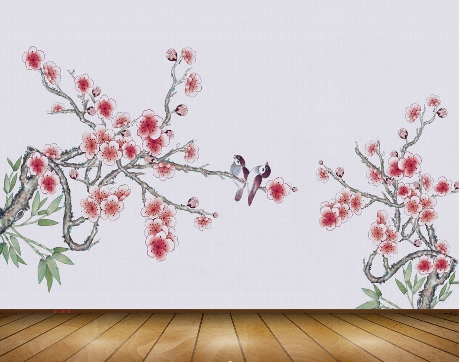 Avikalp MWZ1585 Pink White Flowers Birds Trees 3D HD Wallpaper