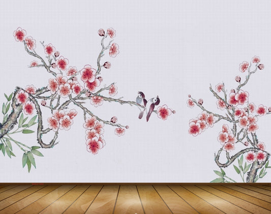 Avikalp MWZ1585 Pink White Flowers Birds Trees 3D HD Wallpaper