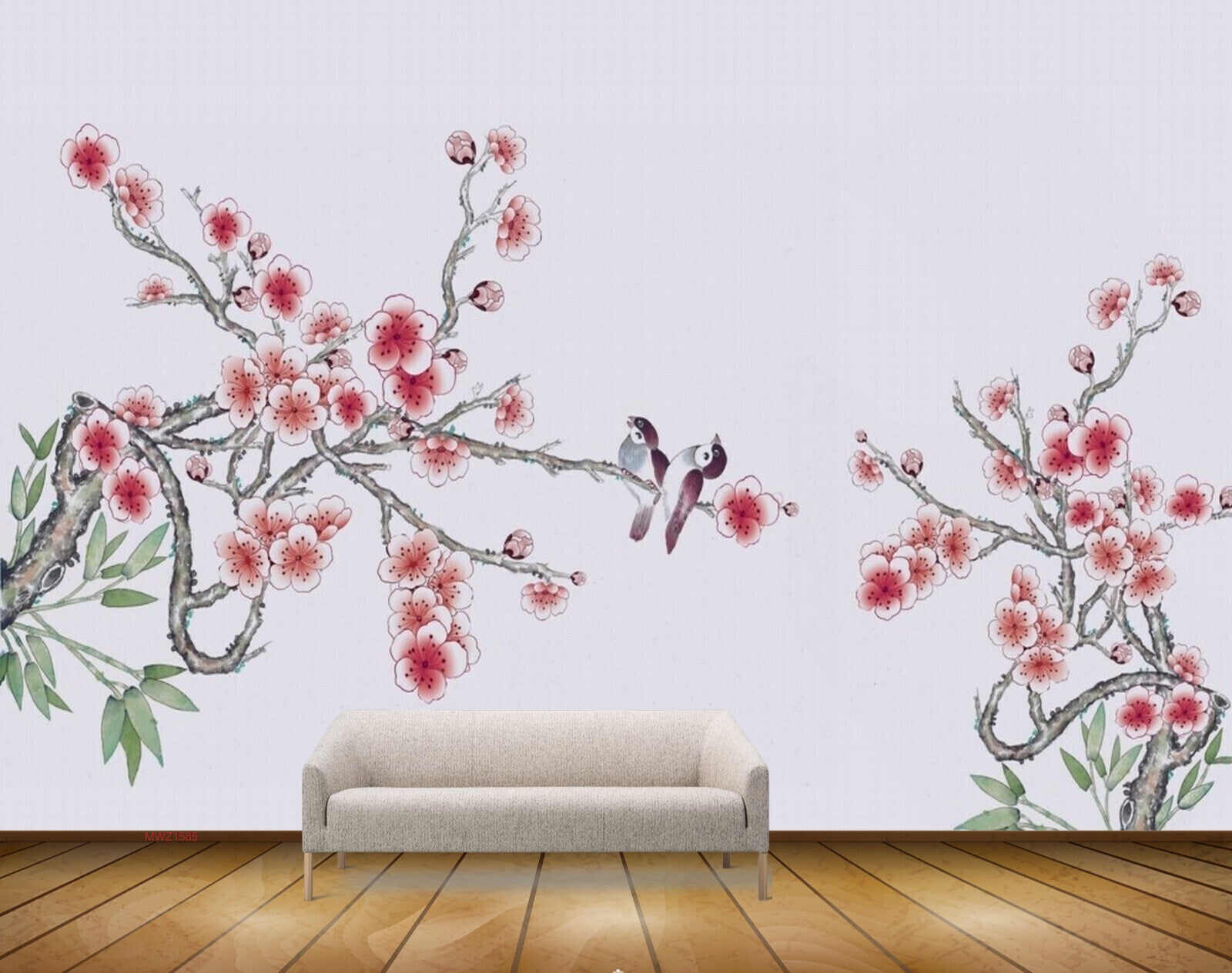 Avikalp MWZ1585 Pink White Flowers Birds Trees 3D HD Wallpaper