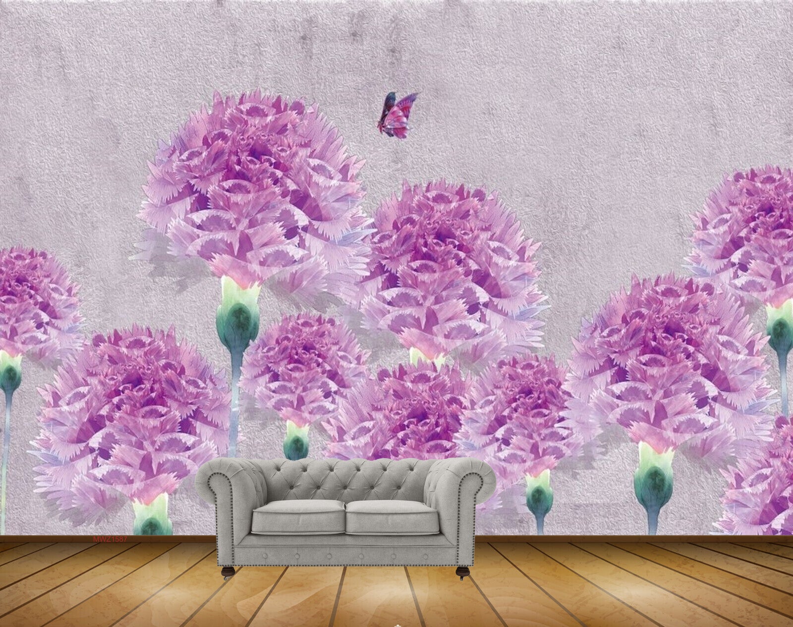 Avikalp MWZ1587 Pink Flowers Butterflies HD Wallpaper