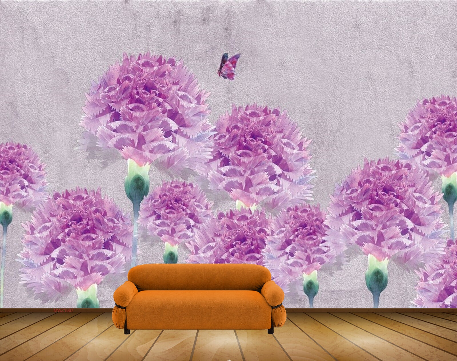 Avikalp MWZ1587 Pink Flowers Butterflies 3D HD Wallpaper