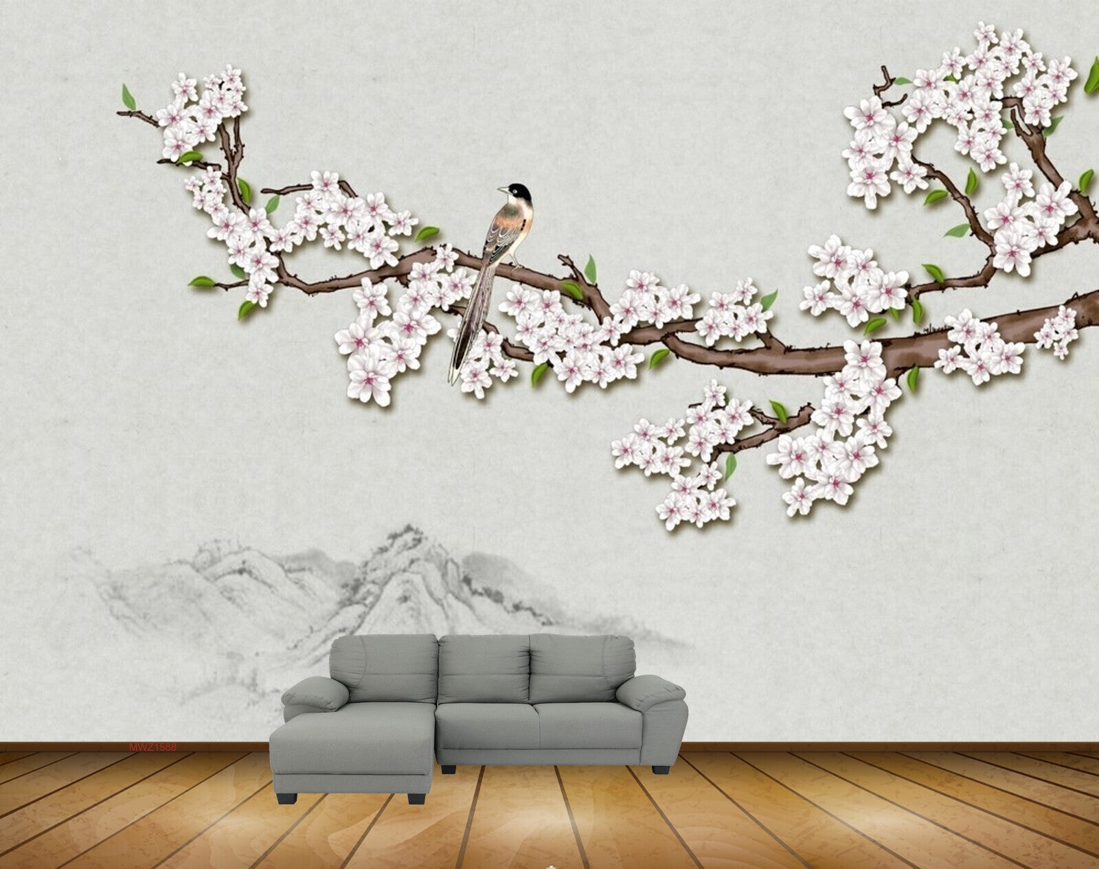 Avikalp MWZ1588 White Pink Bird Tree 3D HD Wallpaper