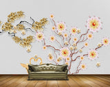 Avikalp MWZ1589 White Golden Flowers Cranes HD Wallpaper