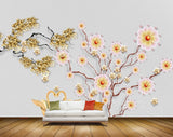 Avikalp MWZ1589 White Golden Flowers Cranes 3D HD Wallpaper