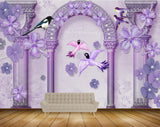 Avikalp MWZ1595 Birds Purple Flowers 3D HD Wallpaper