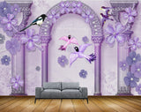 Avikalp MWZ1595 Birds Purple Flowers 3D HD Wallpaper