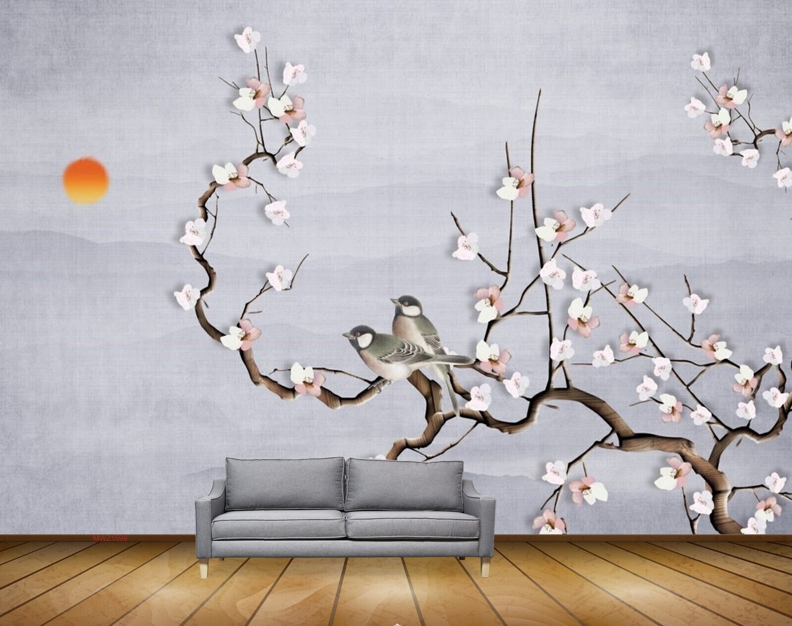 Avikalp MWZ1599 Sun White Flowers Birds HD Wallpaper