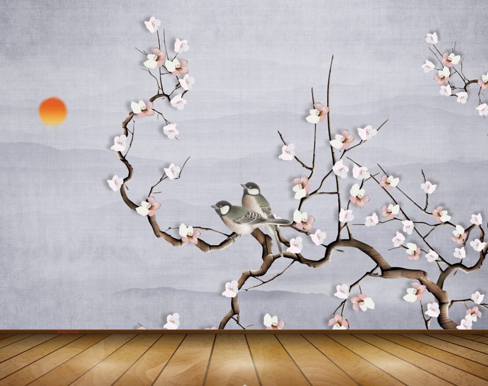 Avikalp MWZ1599 Sun White Flowers Birds 3D HD Wallpaper