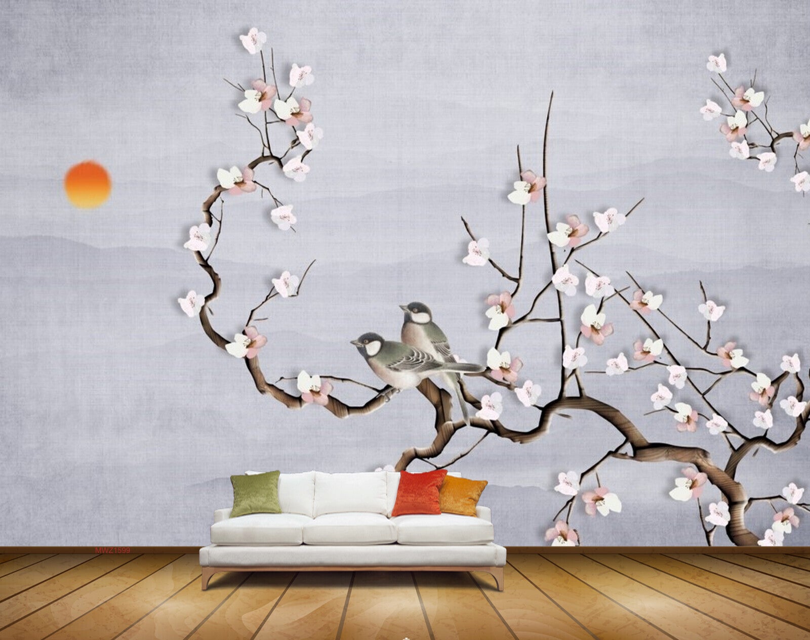 Avikalp MWZ1599 Sun White Flowers Birds 3D HD Wallpaper