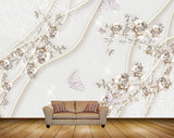 Avikalp MWZ1600 White Golden Flowers Butterflies 3D HD Wallpaper