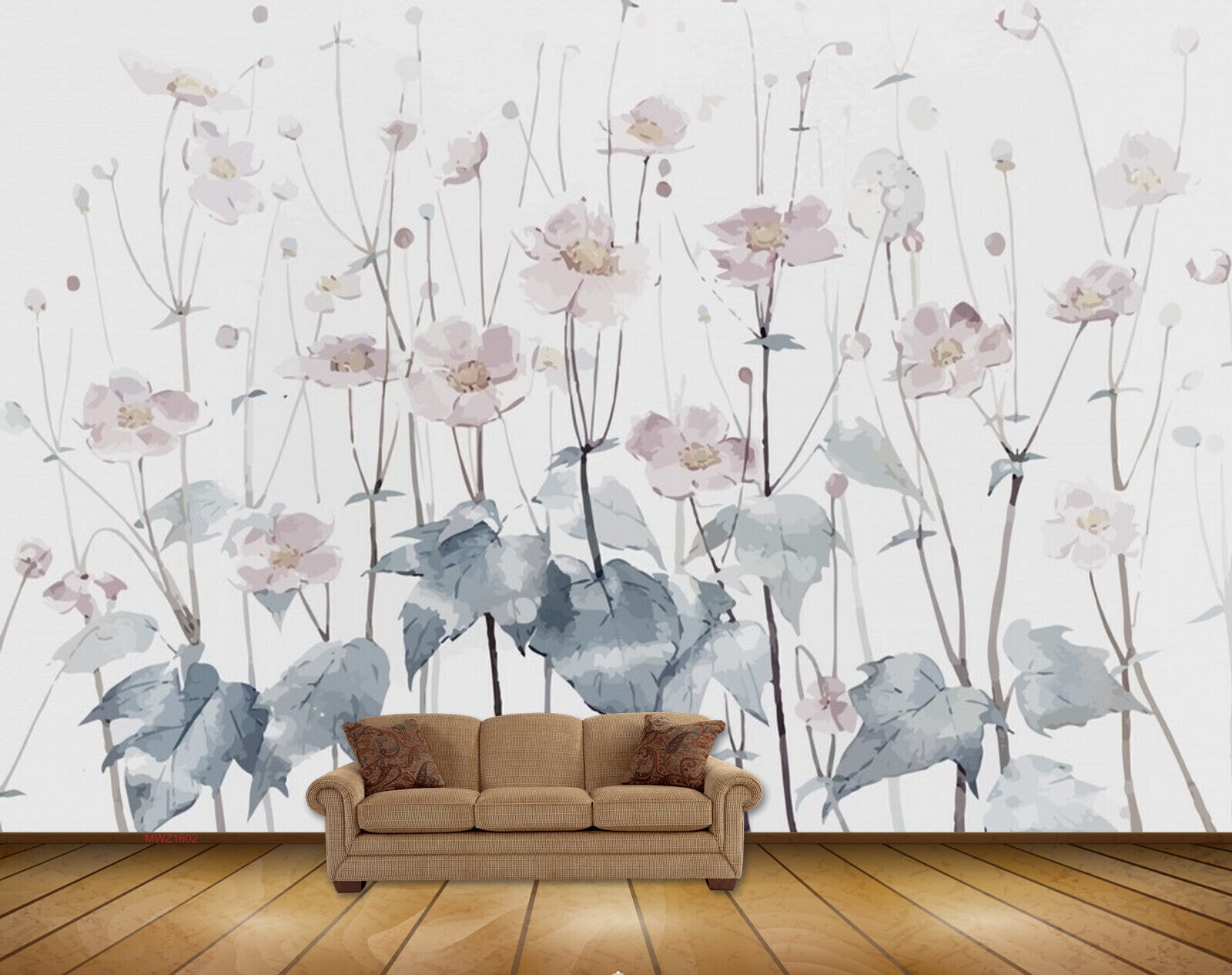 Avikalp MWZ1602 Pink White Flowers Leaves 3D HD Wallpaper
