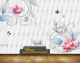 Avikalp MWZ1604 White Pink Flowers Butterflies 3D HD Wallpaper
