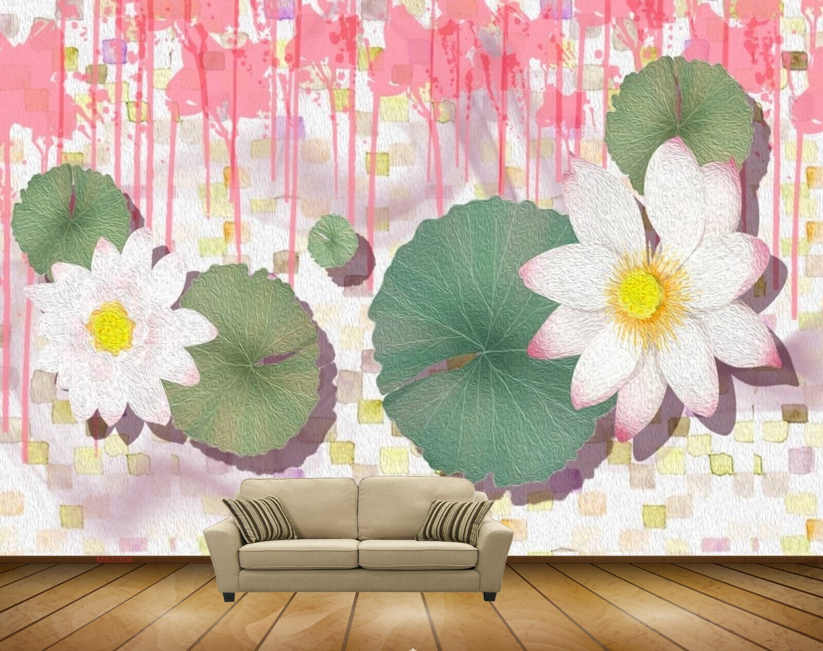 Avikalp MWZ1606 Pink White Flowers Leaves 3D HD Wallpaper