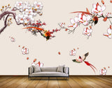 Avikalp MWZ1607 White Pink Flowers Birds HD Wallpaper